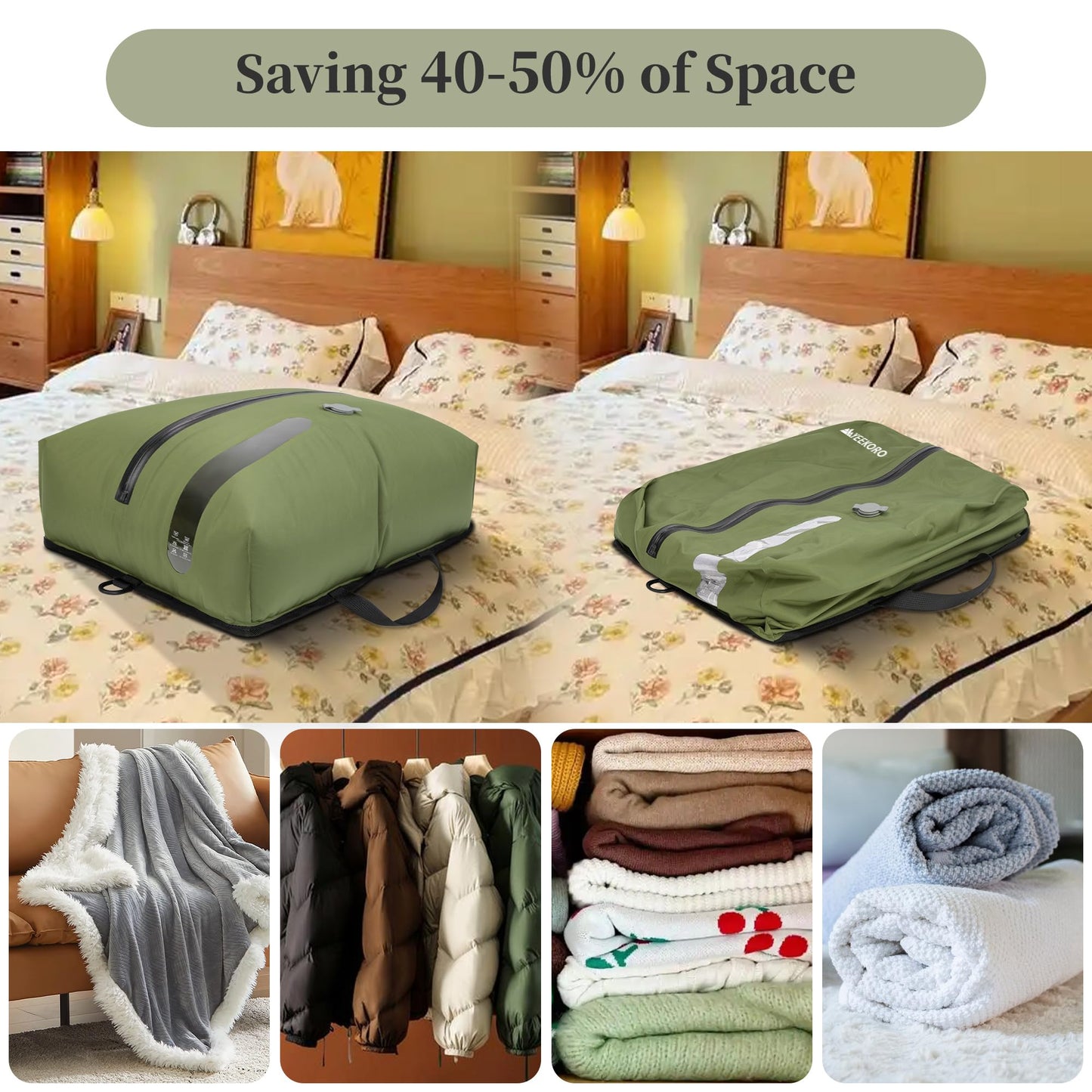 YEEKORO Vacuum Bags for Travel, Professional IP67 Reusable Vacuum Compression Bags for Travel Suitcases and Backpack, Durable Space Saver Bag (1 PACK, No Pump)