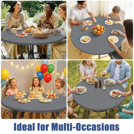 Moosfor Round Spandex Tablecloth, Elastic Fitted Waterproof Tablecloths for 36"-44" Tables, Stretch Washable Picnic Table Cover for Camping, Dining, Indoor and Outdoor, Grey