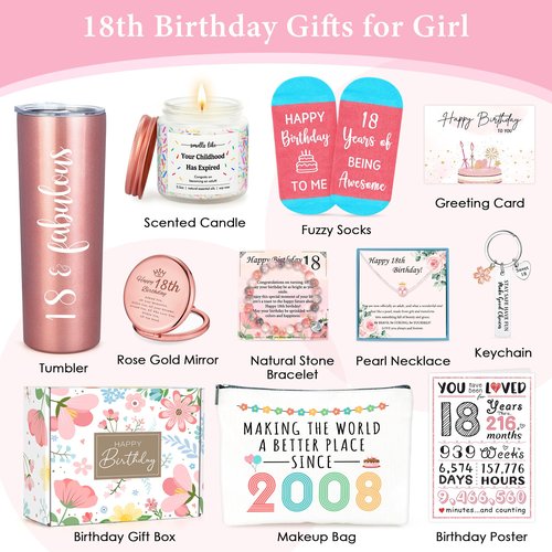 18th Birthday Gifts for Girls Trendy 18 Year Old Girl Birthday Gifts for 18 Year Old Girl Gift Ideas Unique Age 18 Gift for Female Teen Girls Her Daughter Happy 18th Decoration Presents with Tumbler