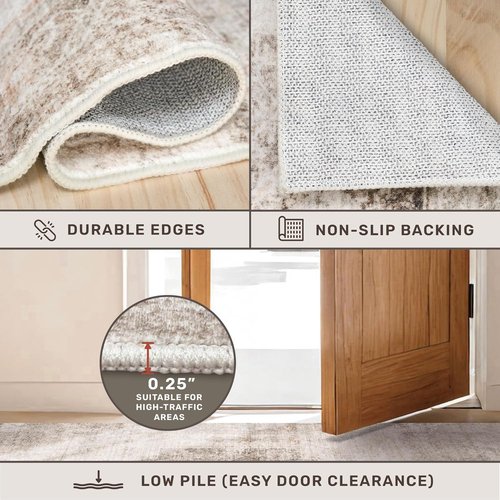 Hazo Haus Washable 5x7 Area Rug - Ultra Soft, Non-Slip, Stain Resistant in Neutral Beige & Peach