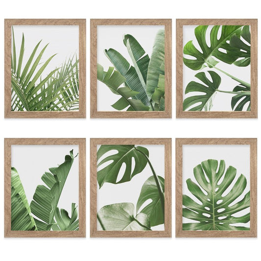 HoozGee Framed Botanical Wall Art Prints Set of 6 Tropical Leaves Plant Leaf Canvas Print Wall Decor Green Wall Art Posters Bedroom Living Room Decor (Tropical Leaf Art, 11"x14" FRAMED)