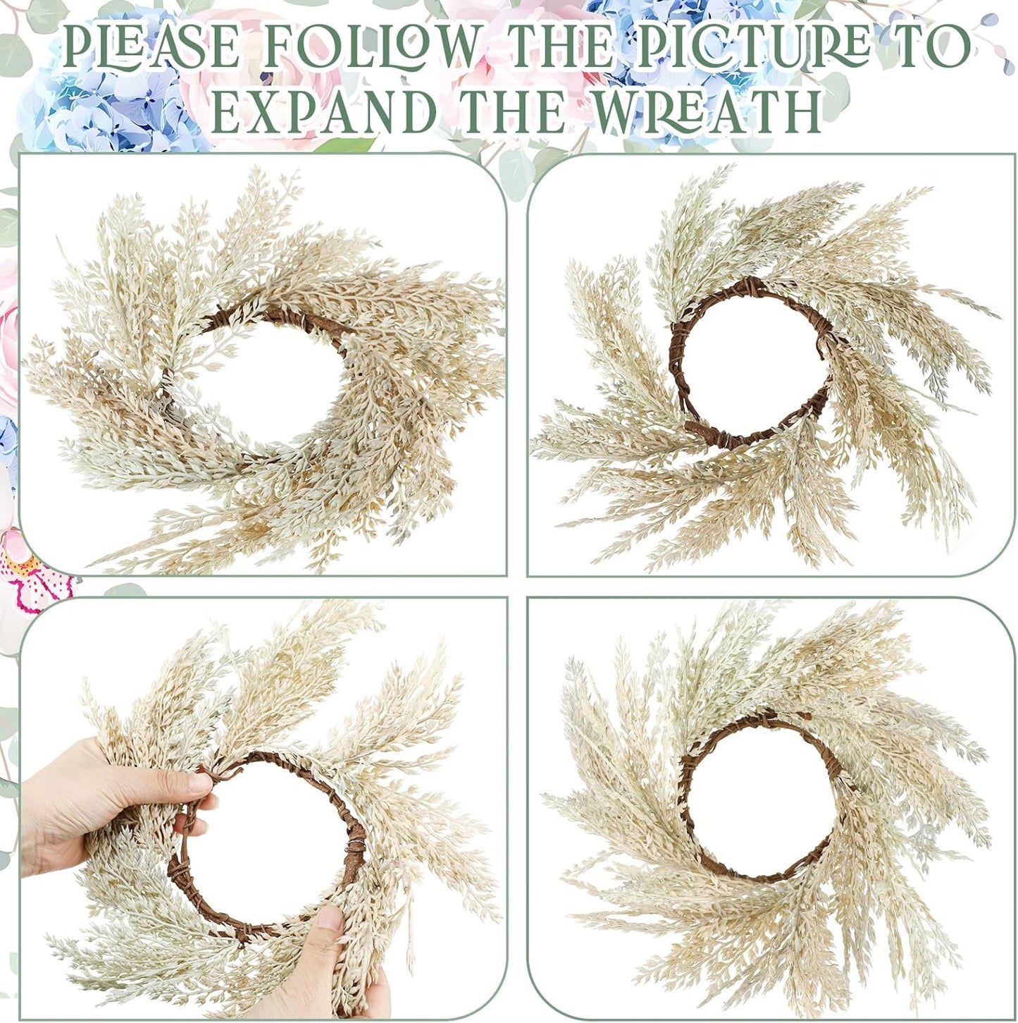 Panelee Pampas Grass Candle Rings - 4 Pcs Faux Greenery Wreaths for Boho Home Decor | 3.9 Inch