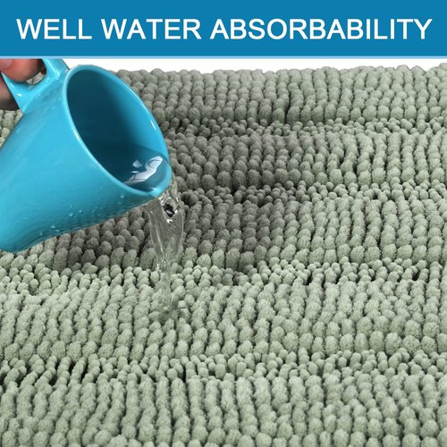 H.VERSAILTEX Bathroom Rugs Set - Extra Thick Chenille Shaggy Mats with Non-Skid Backing | Sage Color (32"x20" & 24"x17")