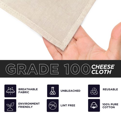 100% Unbleached Cheese Cloths – 4 Pcs Precut 20x20 inch Hemmed Reusable Cheesecloth for Straining - Grade 100 Organic Cheese Cloth - Ultra Fine Muslin Cloth for Juicing Brewing Baking Turkey