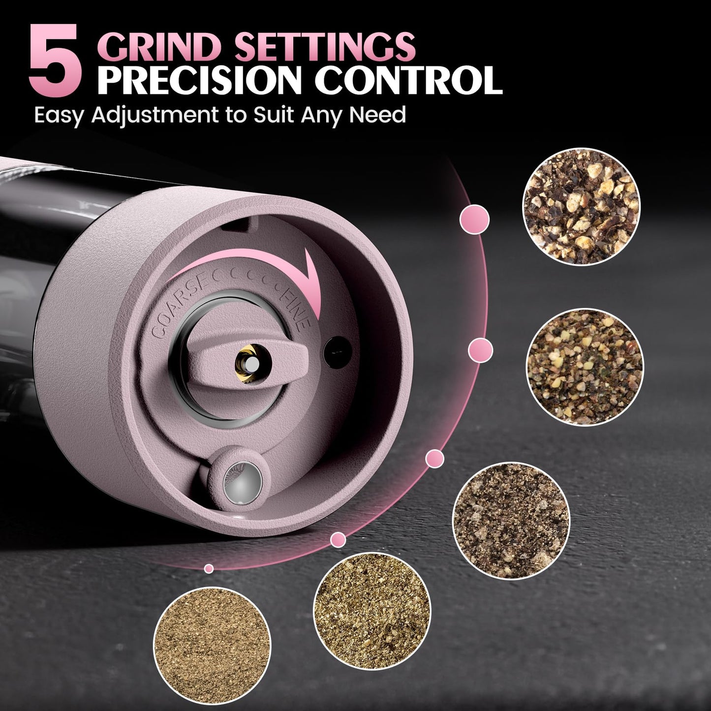 1 Pack Salt and Pepper Grinder-Birthday Gifts for Mom Automatic Battery Upgraded Larger Capacity Pink Salt Pepper Set New Apartment Gifts for Housewarming