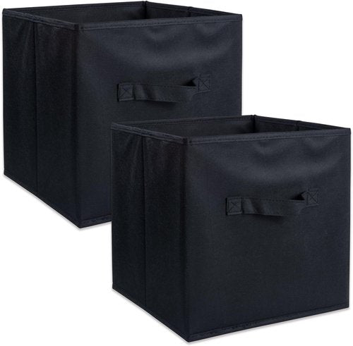DII Collapsible Storage Bin Set - Non-Woven Fabric Organizer Cube, Black, 11x11x11 Inches, 2 Count