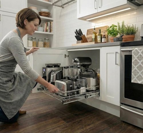 HOLDN’ STORAGE Pull Out Cabinet Organizer - Heavy Duty Caddy with Lifetime Warranty | 30”W x 21”D, Chrome Steel Drawers