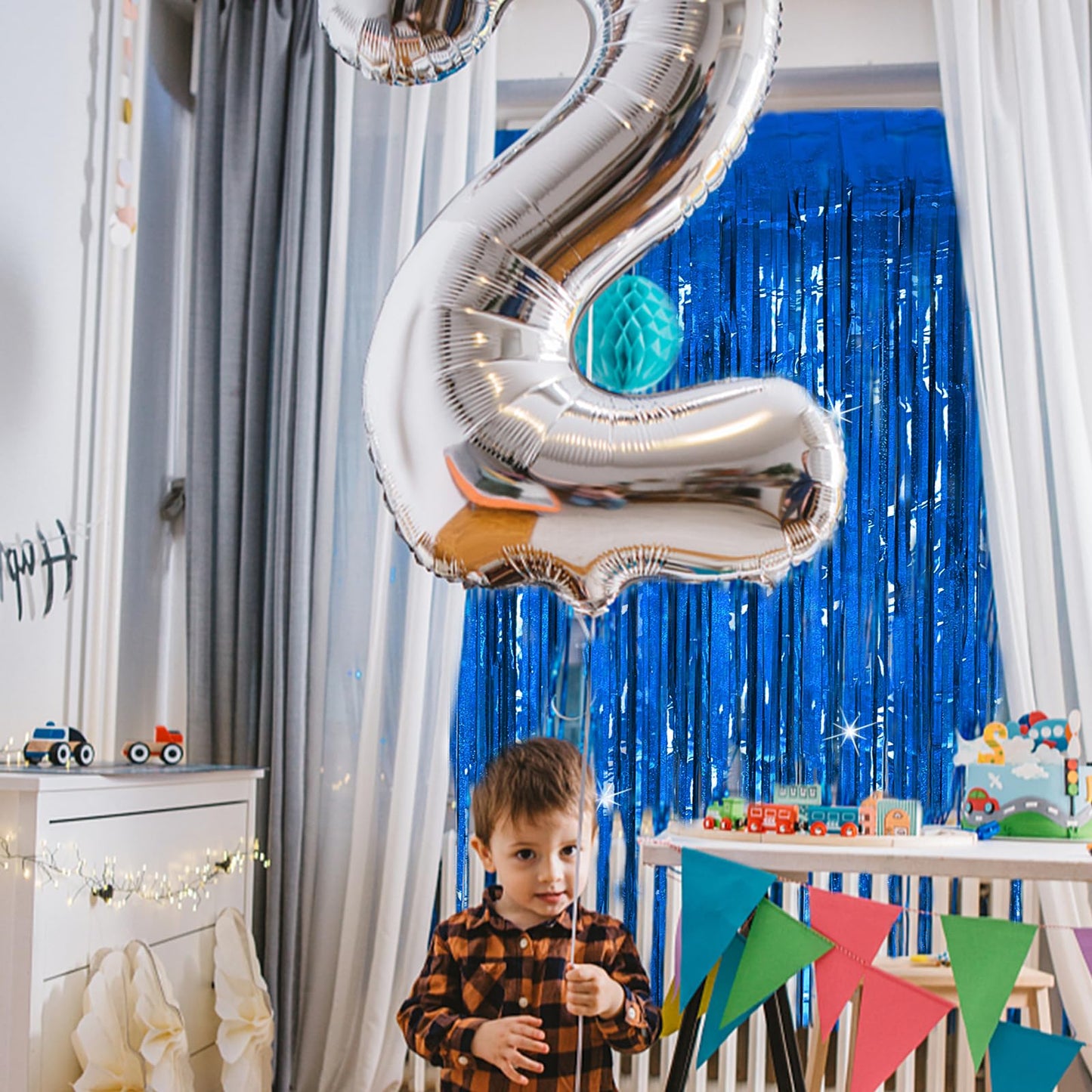 Tinsel Curtain Party Backdrop Blue Birthday Party Decorations 5 Packs Glitter Foil Fringe Curtain Party Decor Streamers Photo Booth for Birthday Christmas Wedding Halloween Graduation Decorations