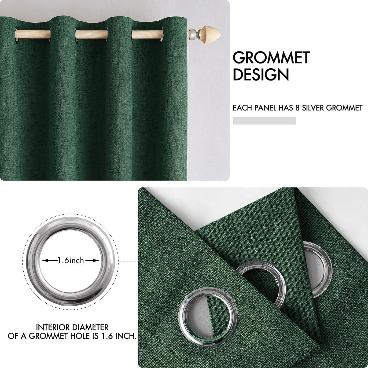 MIULEE 100% Blackout Linen Curtains - Thermal Insulated Emerald Green Drapes | 52 x 96 Inch (2 Panels)