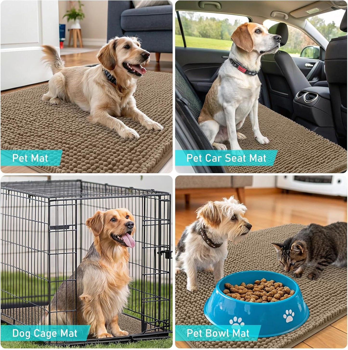OLANLY Dog Door Mat - Absorbent Non-Slip Chenille Mat for Muddy Paws | 59x24 Tan Indoor Carpet