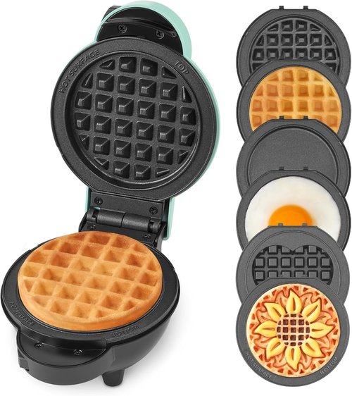 Dash MultiMaker® Mini Maker System - Compact Waffle Maker with Removable Plates - Aqua Color & Storage Case