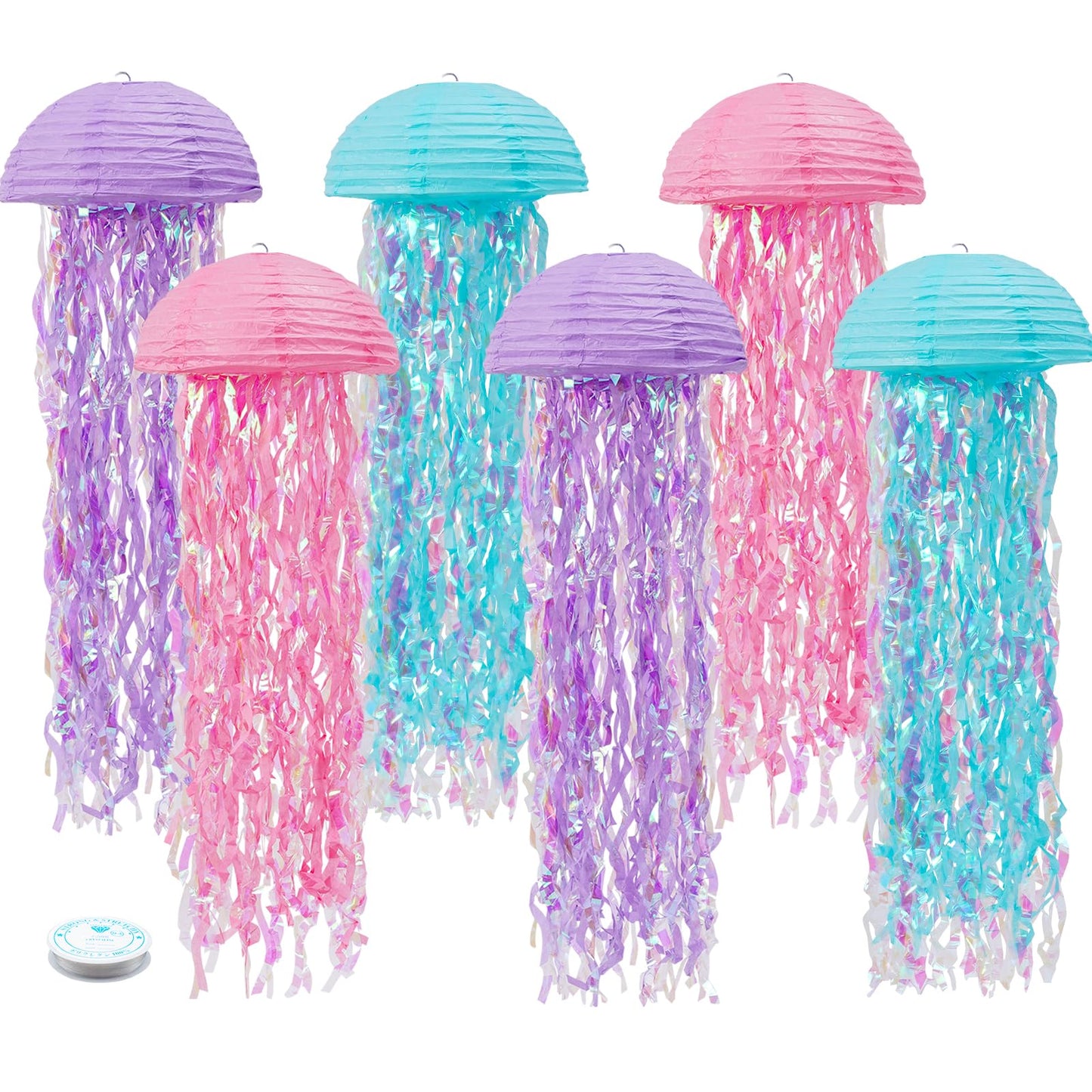 Mermaid Birthday Decorations, Jellyfish Paper Lanterns Pink Lavender Blue Hanging Lantern for Mermaid Baby Shower Theme Under The Sea Ocean Birthday Party Decorations Pack of 6