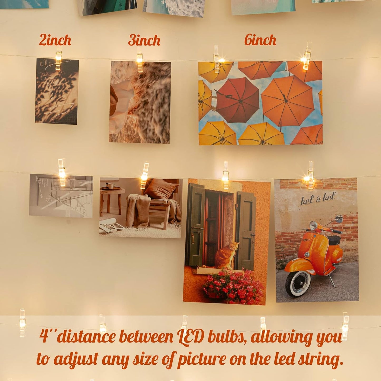 LUSHARBOR Fairy String Lights - 33FT Battery Operated Photo Clips for Room Decor | Clear Clips