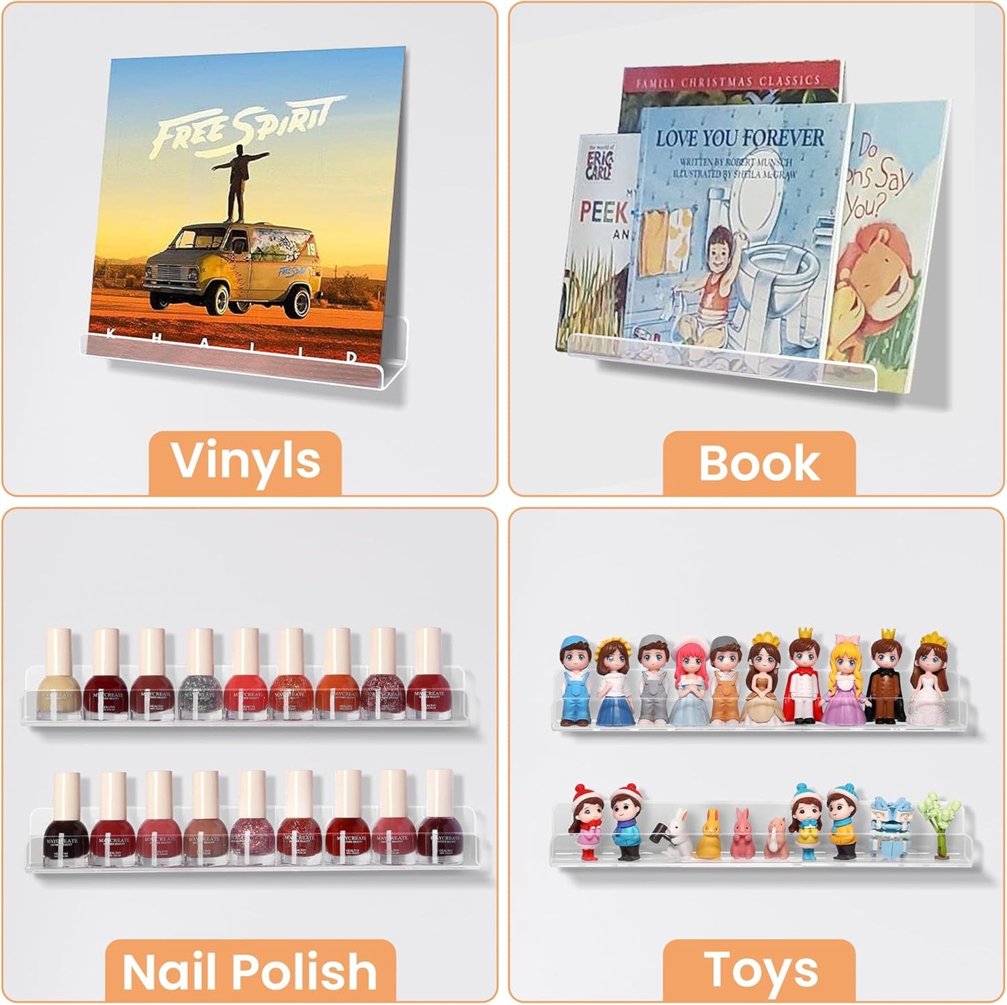 Upsimples Vinyl Record Wall Mount Shelves - 12" Clear Acrylic Album Display & Storage | Perfect for Kids' Bookshelf & Magazine Rack