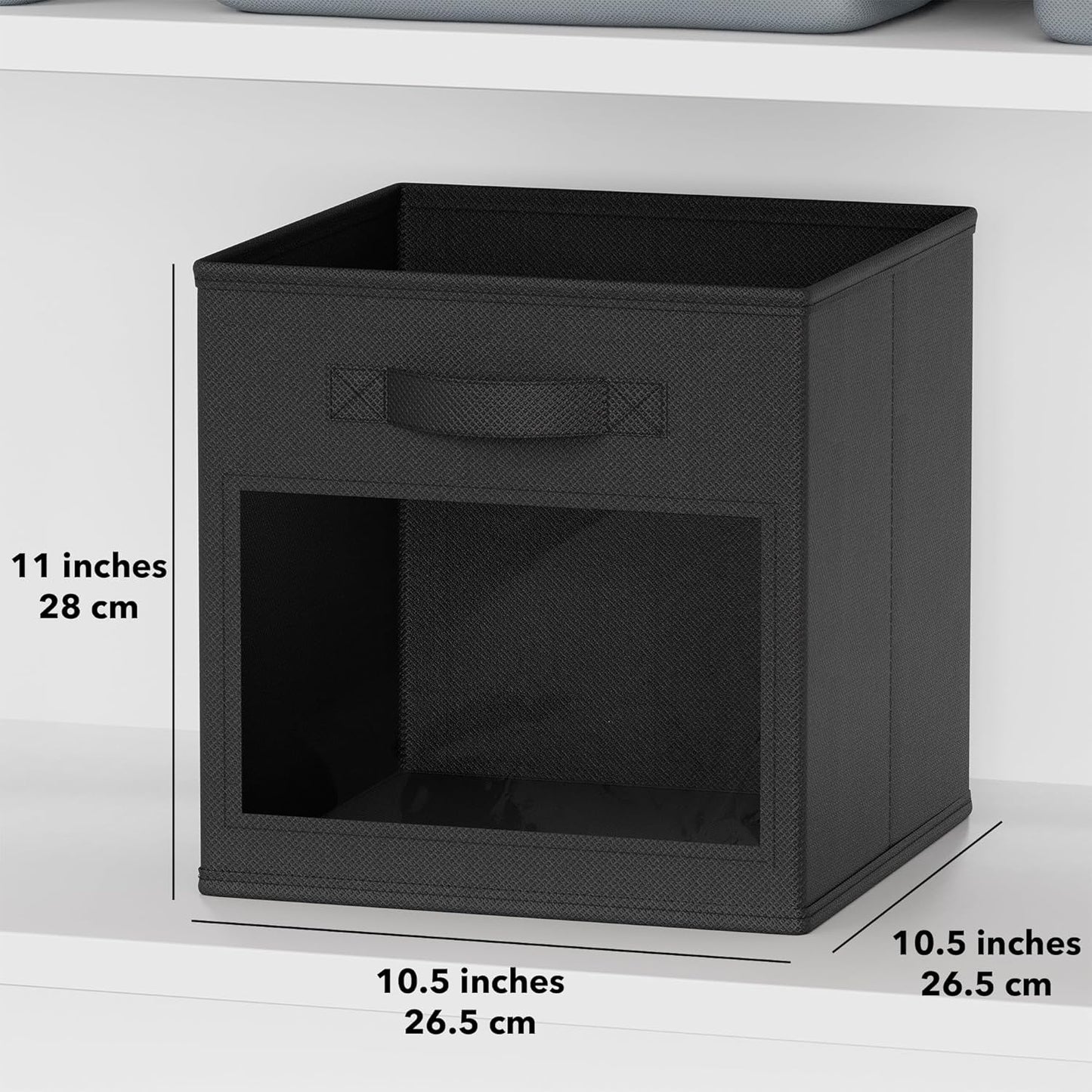 SpaceAid Storage Cubes - Set of 6 Foldable Fabric Bins with Clear Windows | 11-Inch Black Organizer