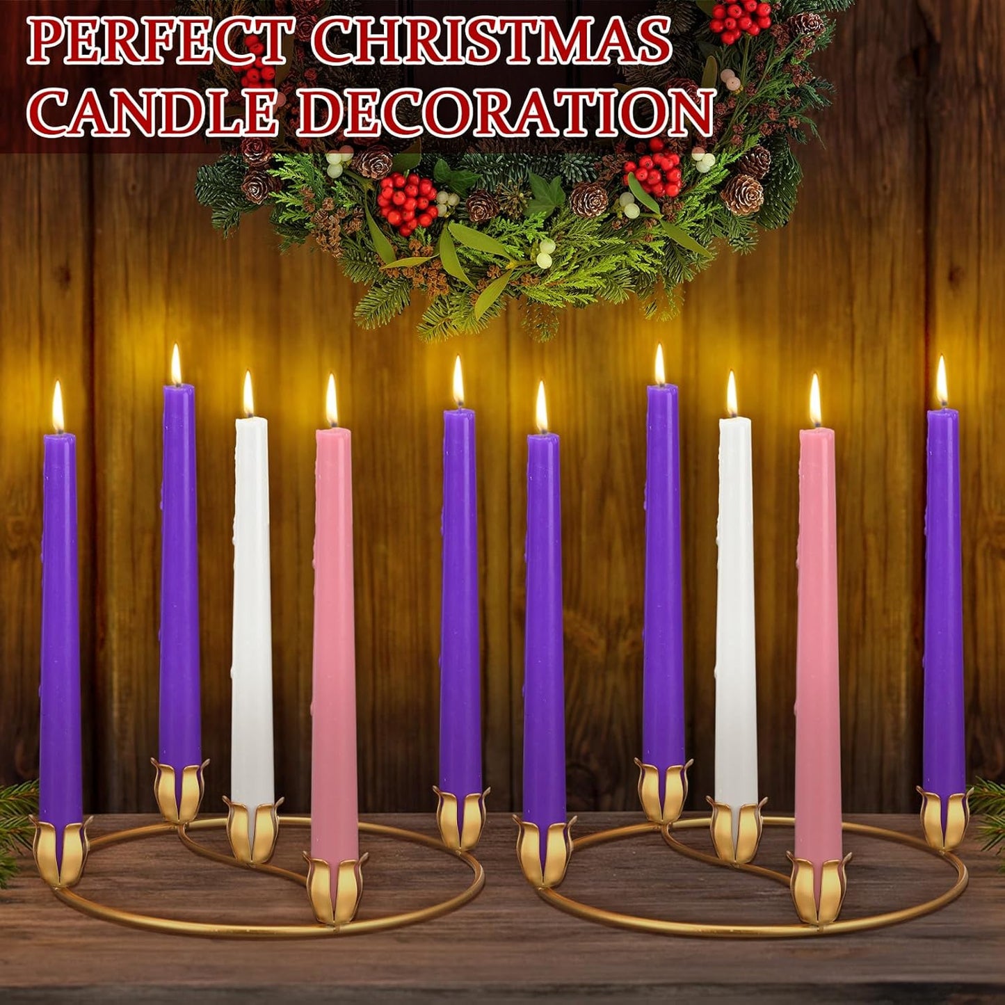 Sliner Christmas Advent Wreath Ring - 4 Pcs Gold Candle Holder for Festive Home Decor