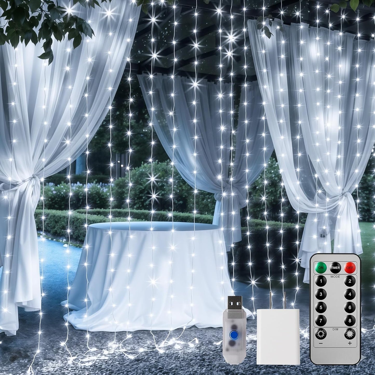 Brightown Curtain String Lights - Waterproof Fairy Lights with Remote | 300 LEDs, 8 Modes for Bedroom & Outdoor Decor