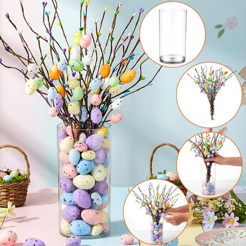 Giegxin 100 Pcs Artificial Easter Spray Vine Eggs with Vase for Easter Decoration, Spring Floral Stems Egg Twig Branches for DIY Spring Displays and Centerpiece Wreath Decoration