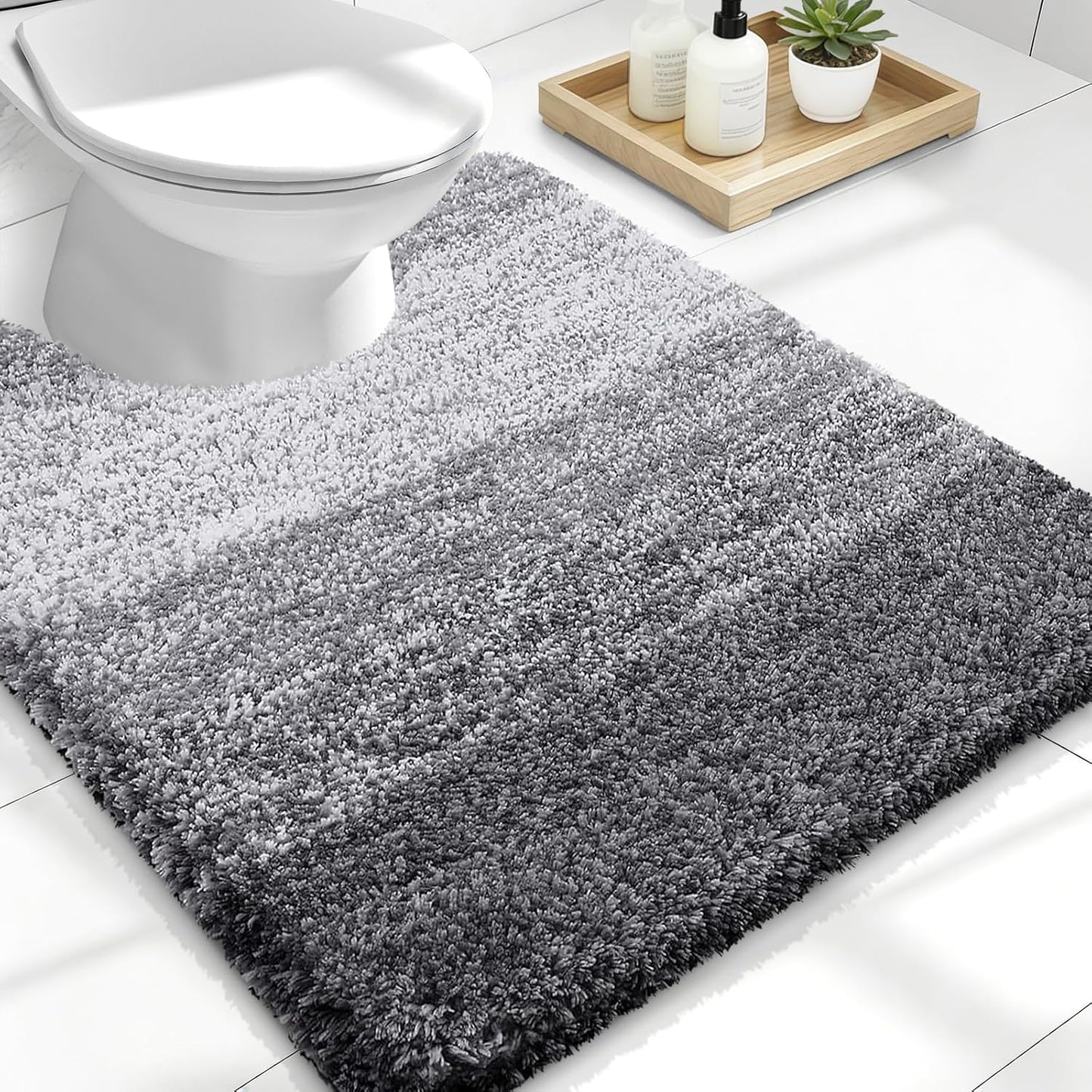 OLANLY Luxury Toilet Rugs - Extra Soft Microfiber U-Shaped Bath Mat 24x20 | Non-Slip & Machine Washable, Grey