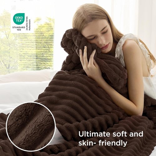 Bedsure GentleSoft Fleece Blanket - Cozy Dark Chocolate Throw for Couch, 50x70 Inches