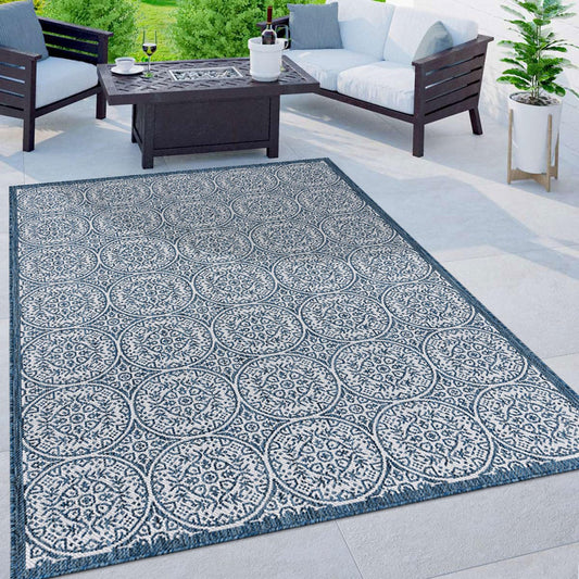 Rugshop Capri Transitional Floral Circles Textured Flat Weave Easy Cleaning Outdoor Rugs for Deck,Patio,Backyard Indoor/Outdoor Area Rug 5' x 7' Navy