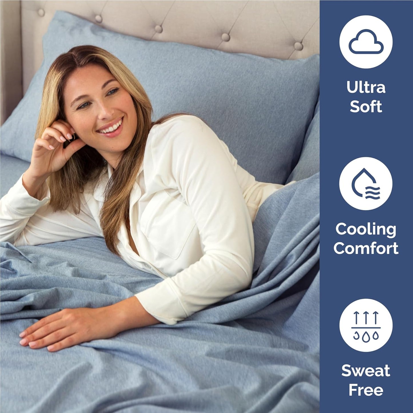 Skiennix Full Size 4-Piece Sheet Set - Comfy, Breathable & Cooling Luxury Bedding - Deep Pockets, Soft & Wrinkle-Free - Blue Heathered Design