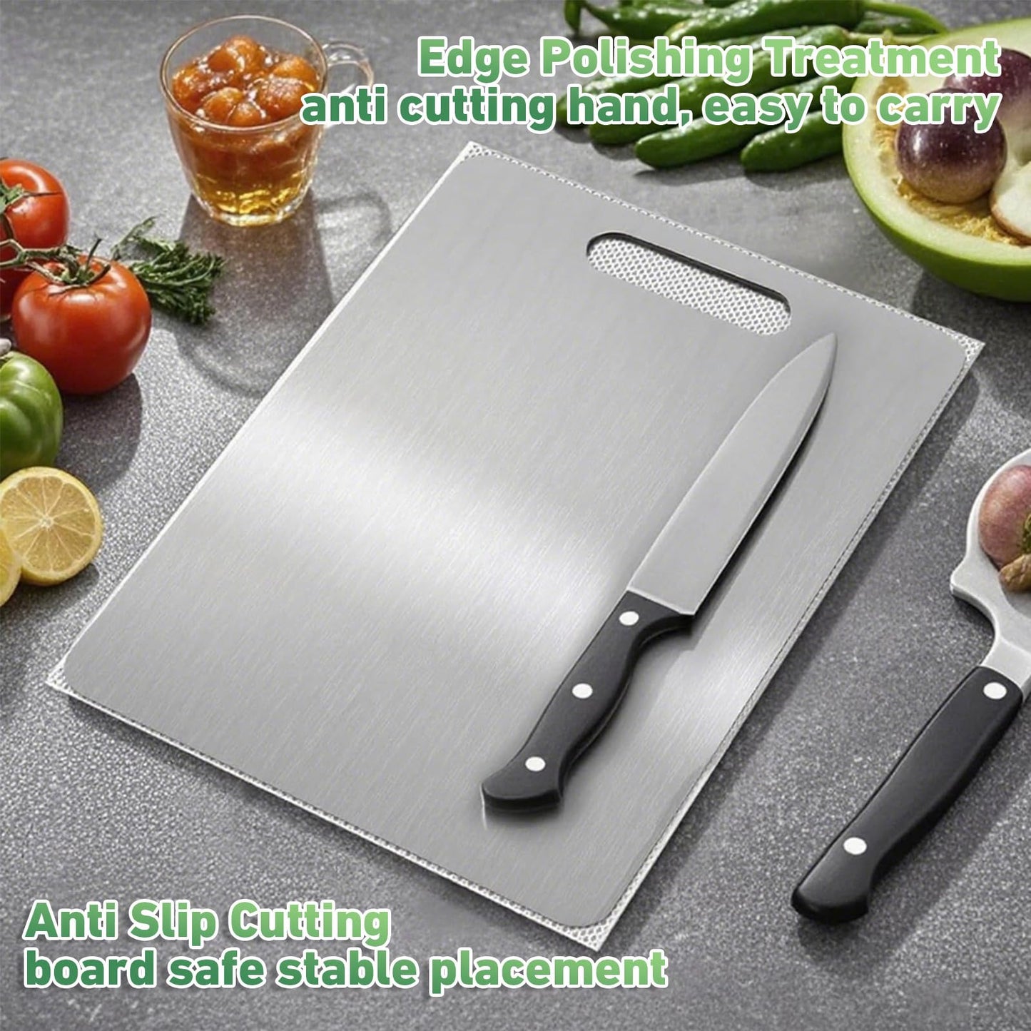 Katori Titanium Cutting Board, New 100% Pure Titanium Cutting Boards for Kitchen, Double Sided Food Metal Chopping Board, Non Toxic Dishwasher Safe Durable Metal Cut for Meat Fruit Vegetable (M+L)