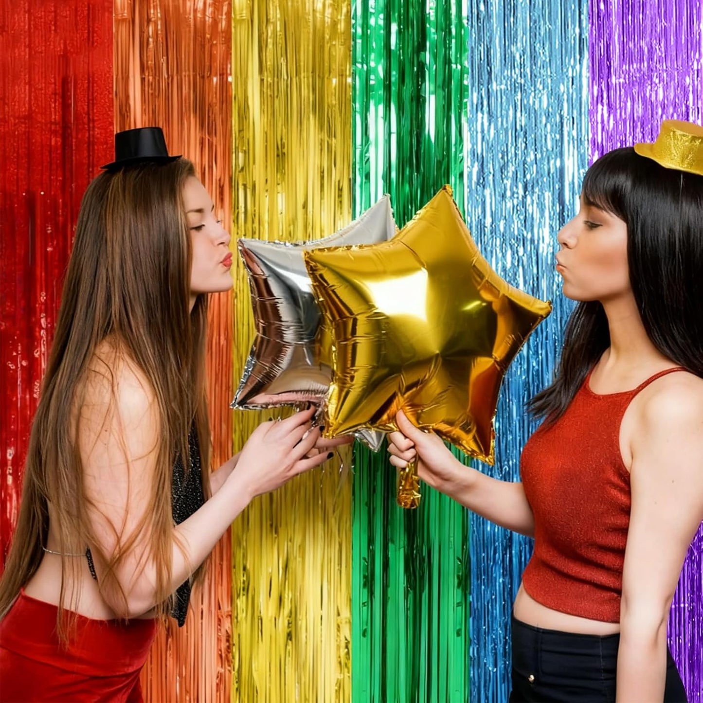 Skiennix Rainbow Backdrop - Colorful Tinsel Curtain Party Streamer for Birthdays & Events | 2 Pack