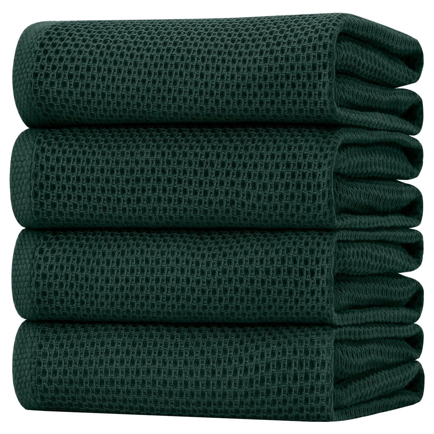 Homaxy 100% Cotton Waffle Weave Kitchen Dish Towels, Ultra Soft Absorbent Quick Drying Cleaning Towel, 20x28 Inches, 4-Pack, Blackish Green
