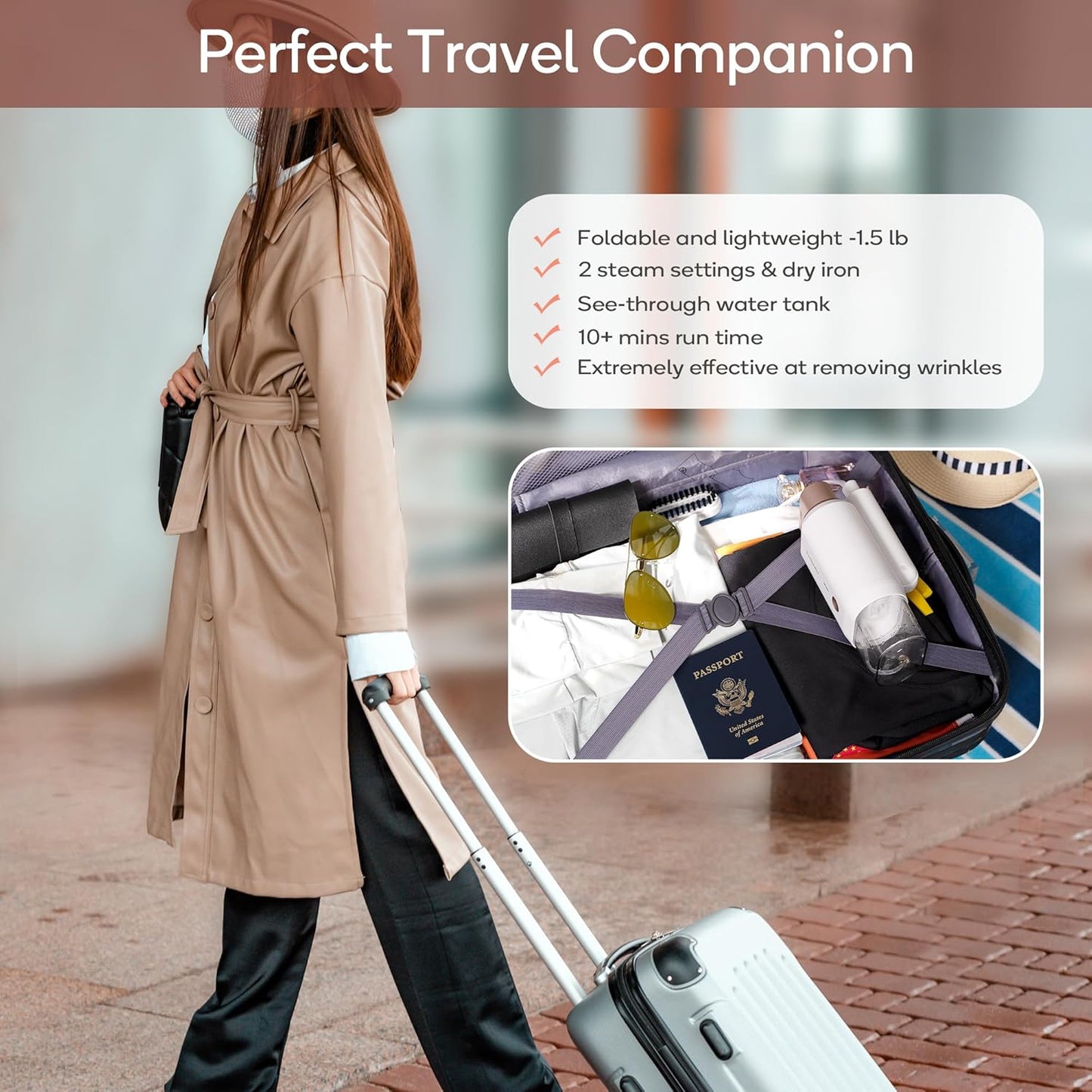 Newbealer Handheld Clothes Steamer - 1200W Travel Steamer with Dual Steam Levels | Lightweight & Foldable, 180ml Capacity