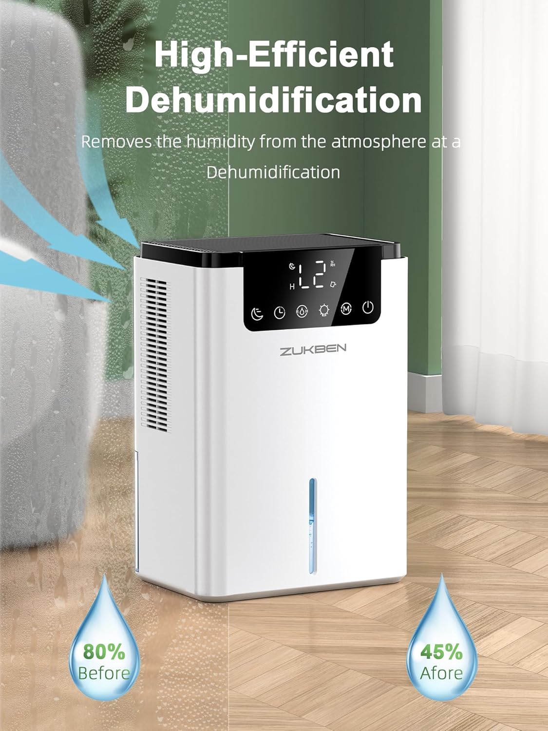 Skiennix Dehumidifier - 75 OZ Water Tank for Home | Quiet 500 sq.ft Unit with 12H Timer & LED Light