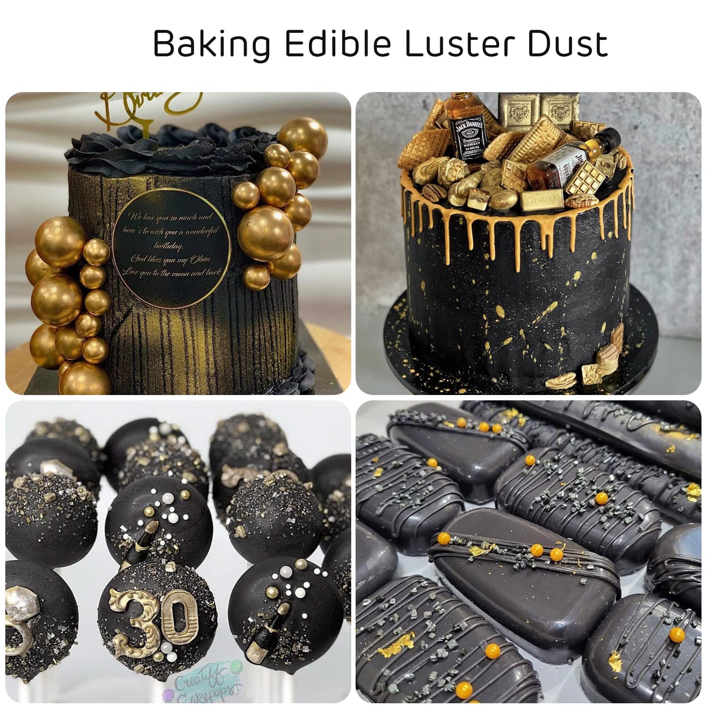 Black Edible Luster Dust 10 Grams, Food Grade Cake Luster Dust Tasteless Dessert Dusting Powders for Baking Cherrysea Food Coloring Powder for Cupcakes, Cake Pops,Fondant,Chocolate, Candy