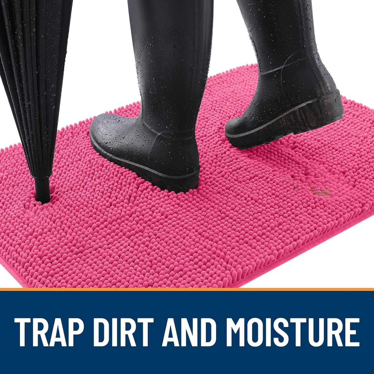 OLANLY Dog Door Mat - Absorbent Non-Slip Chenille Mud Mat for Muddy Paws | 59x20, Hot Pink