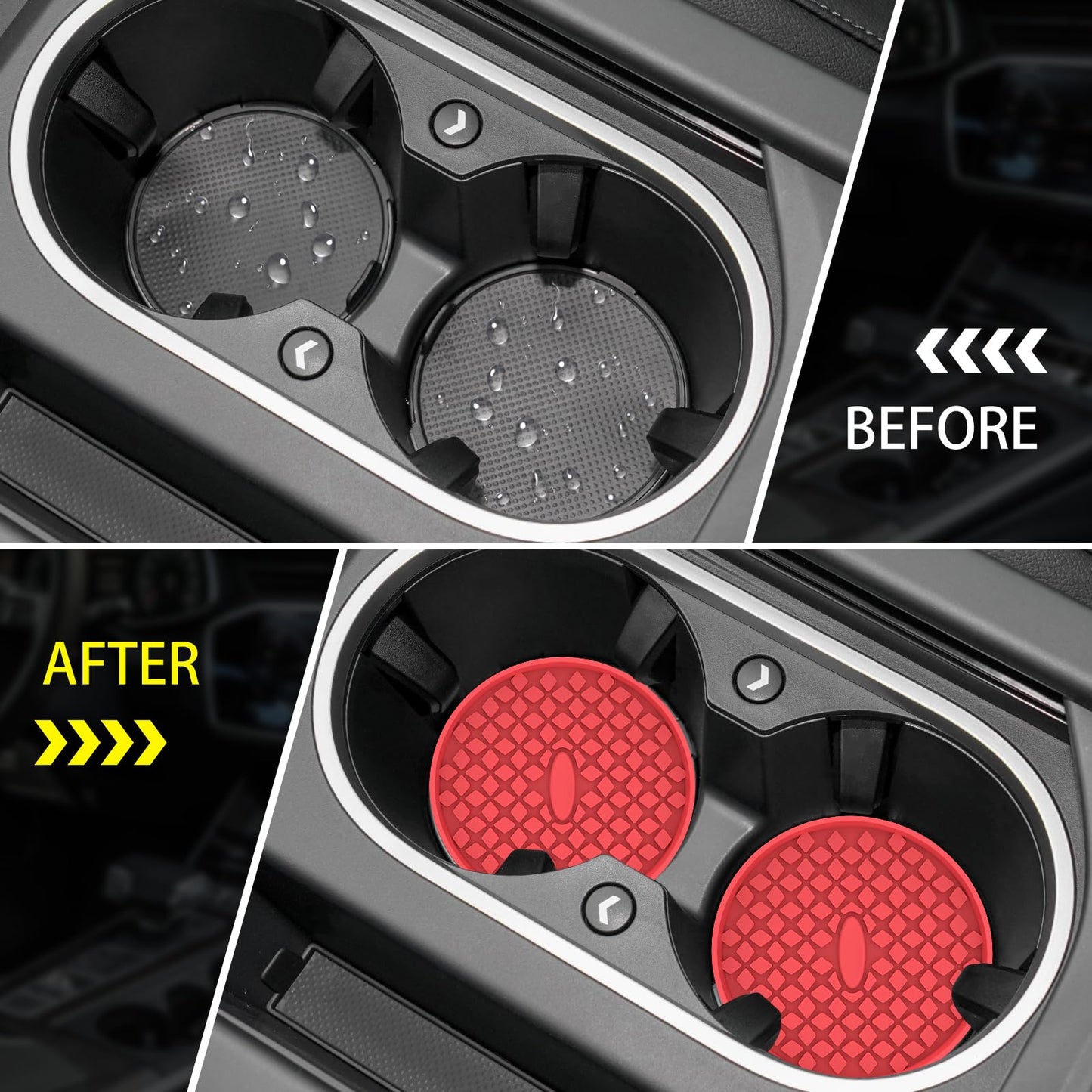 ME.FAN Car Cup Holder Coasters [4 Pack] Silicone Auto Mug Mats,Universal Non-Slip Recessed Car Interior Accessories Red