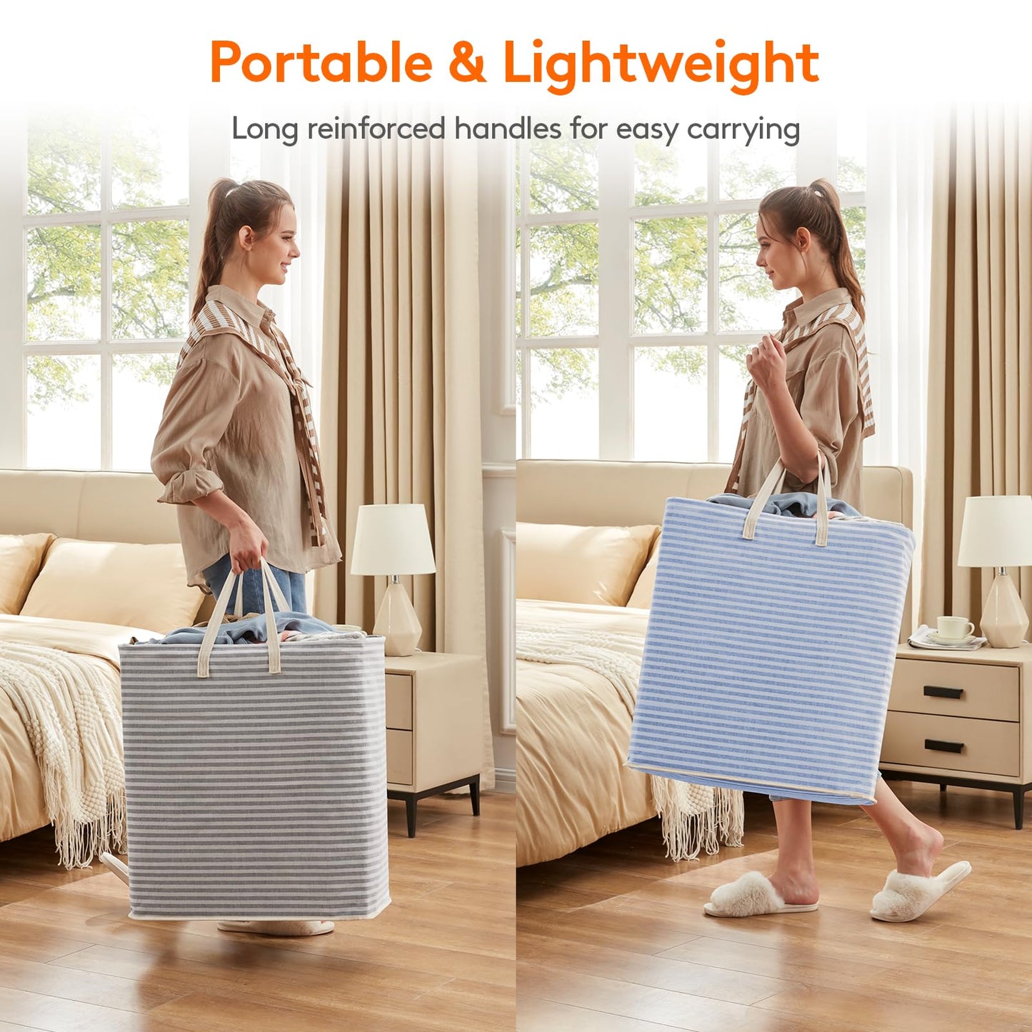 Lifewit 2 Pack Laundry Basket 100L Each, Collapsible Clothes Hamper with Reinforced Handles, Freestanding Waterproof Design for Bedroom and Laundry Room, Grey&Blue 200L Total