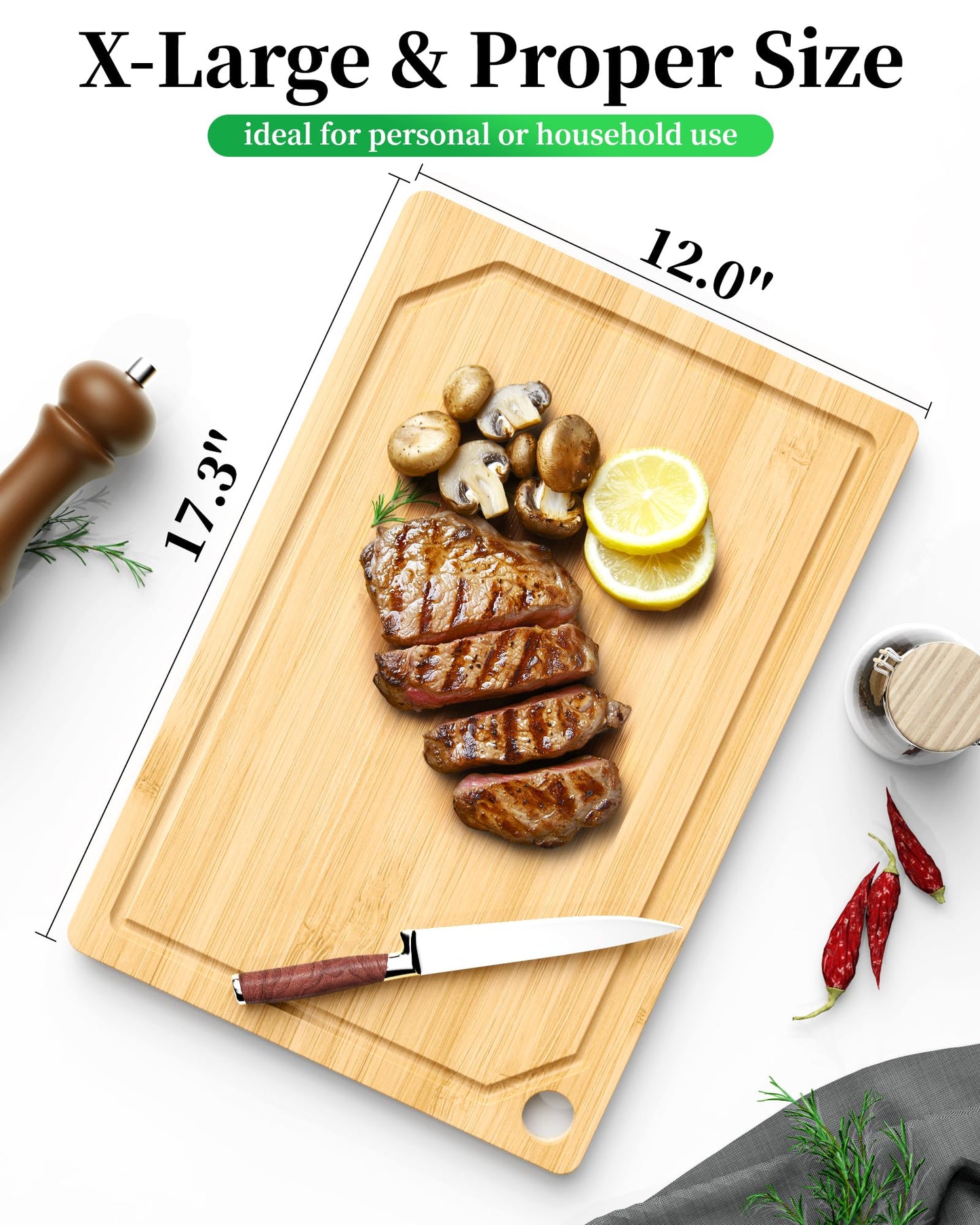 Kitsure Bamboo Cutting Board - Multi-Sizes Wooden Cutting Boards for Kitchen, Convenient Kitchen Essentials with Deep Juice Grooves, Cutting Board for Chopping & Serving, X-Large, Natural