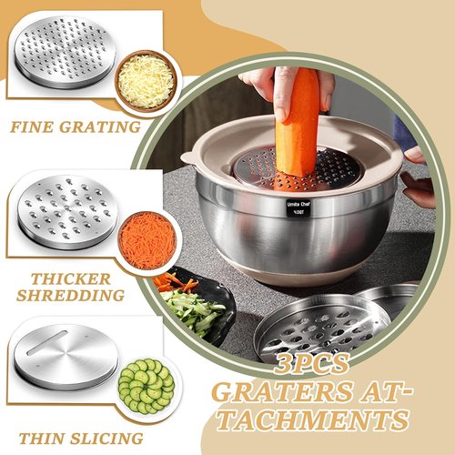 **Stainless Steel Mixing Bowls Set by [Brand Name] - 26PCS with Airtight Lids & Grater Attachments | Non-Slip Bottoms**