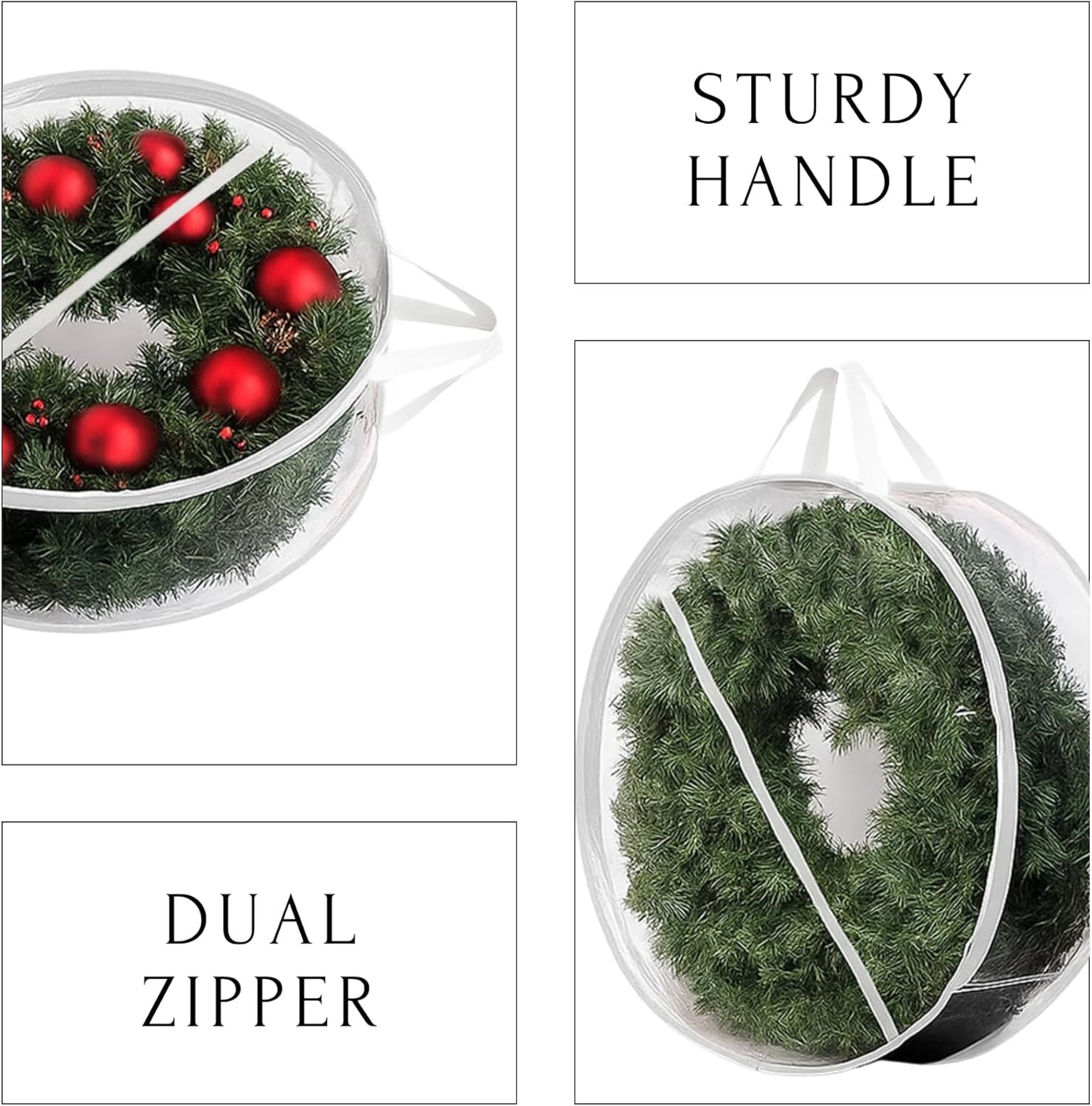 ProPik Christmas Wreath Storage Bag - Waterproof PVC Container for 24-Inch Wreaths | 4 Pack, Clear Design
