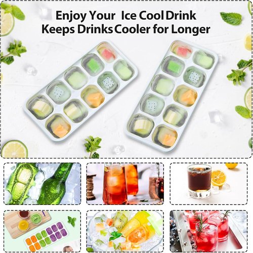 DOQAUS Ice Cube Tray - 4 Pack Stackable Silicone Trays with Lids for Easy Release | BPA & LFGB Safe