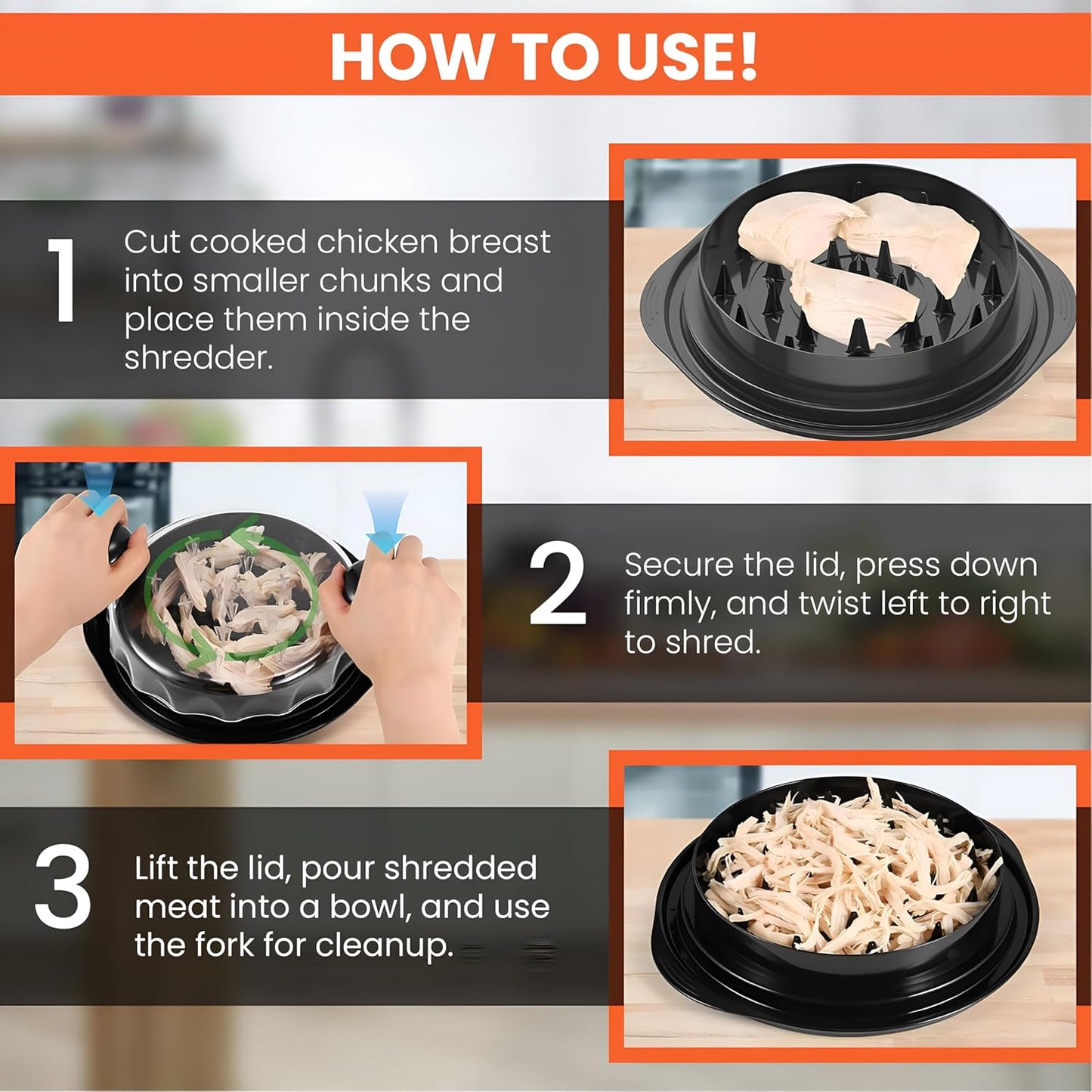 Skiennix Chicken Shredder Tool - 10'' Meat Shredder for Effortless Chicken Breast Shredding | BPA-Free, Anti-Slip Design