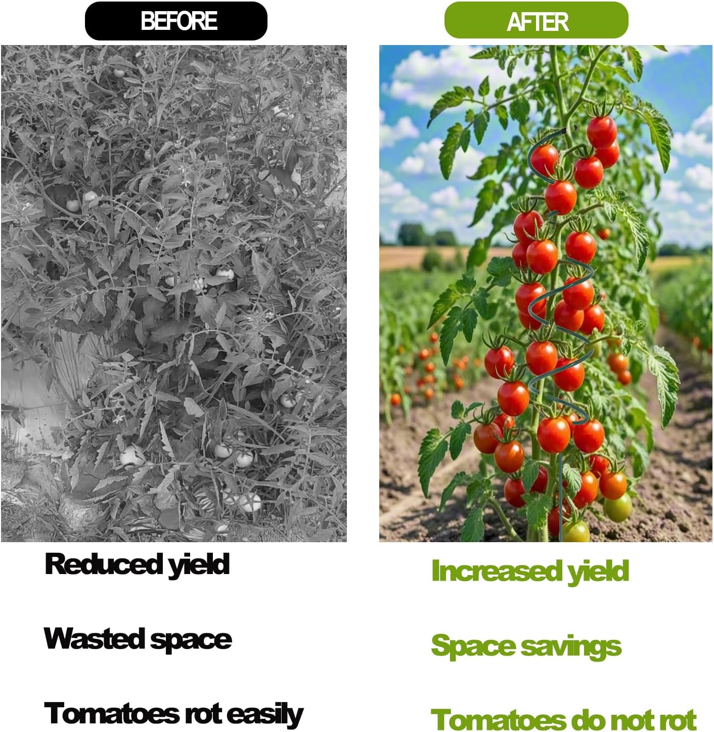 Tomato Twist | 10-Pack 16.3" Twisted Stakes with 20 Plant Support Clips for Climbing Plants