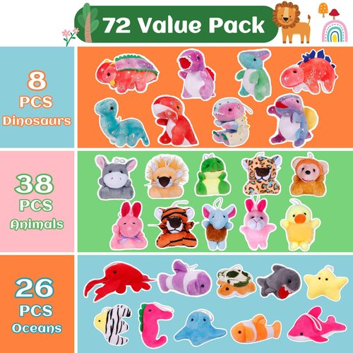 Destlife 72 Pack Mini Stuffed Animals, Small Stuffed Animals Bulk, Claw Machine Carnival Prizes, Kindergarten Graduation Gifts, Plush Toys for Classroom Treasure Box, Party Favors for Kid