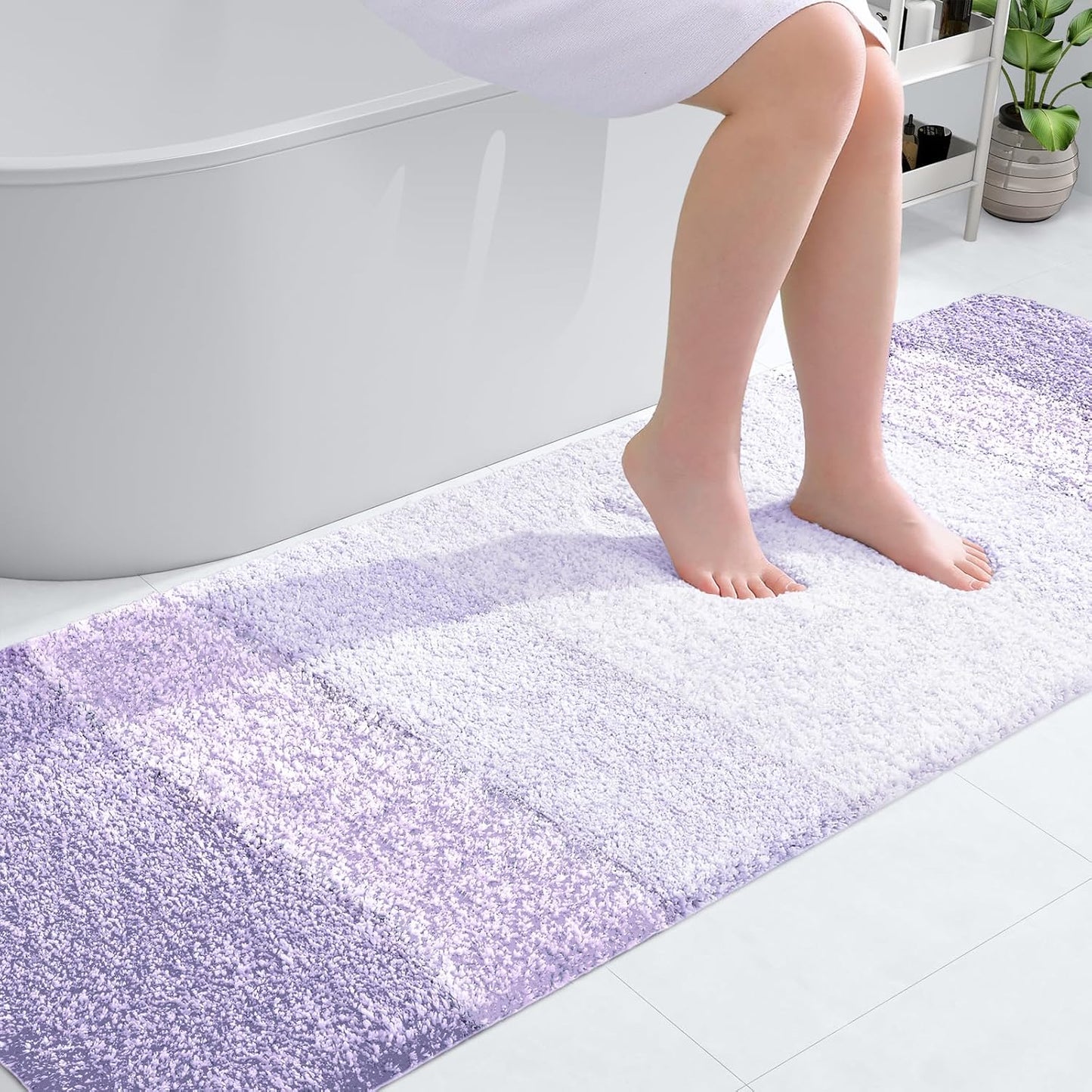 OLANLY Bathroom Runner Rug - Extra Soft Microfiber Mat 70x24 | Quick Dry, Washable, Light Purple