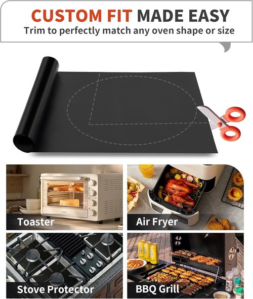 Heavy Duty Oven Liners by [Brand Name] - 2 Pack Reusable Mats, 17"x25", BPA & PFOA Free, Black