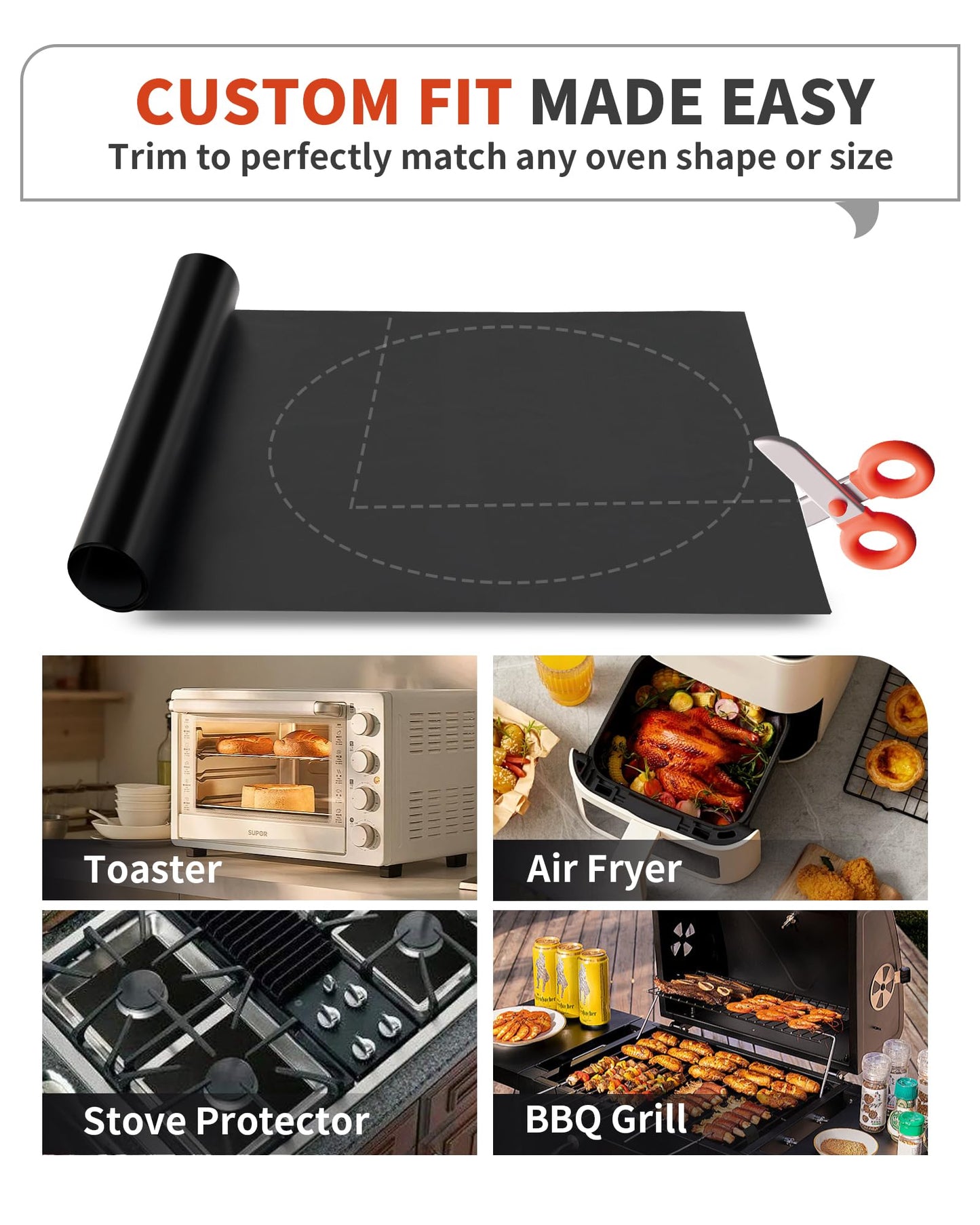 Oven Liners for Bottom of Oven - 4 Pack Large Heavy Duty Oven Mats, 17"x 25" Reusable Matt Liner for Electric, Gas, Toaster Ovens & Grills, BPA & PFOA Free, Kitchen Essentials, Black