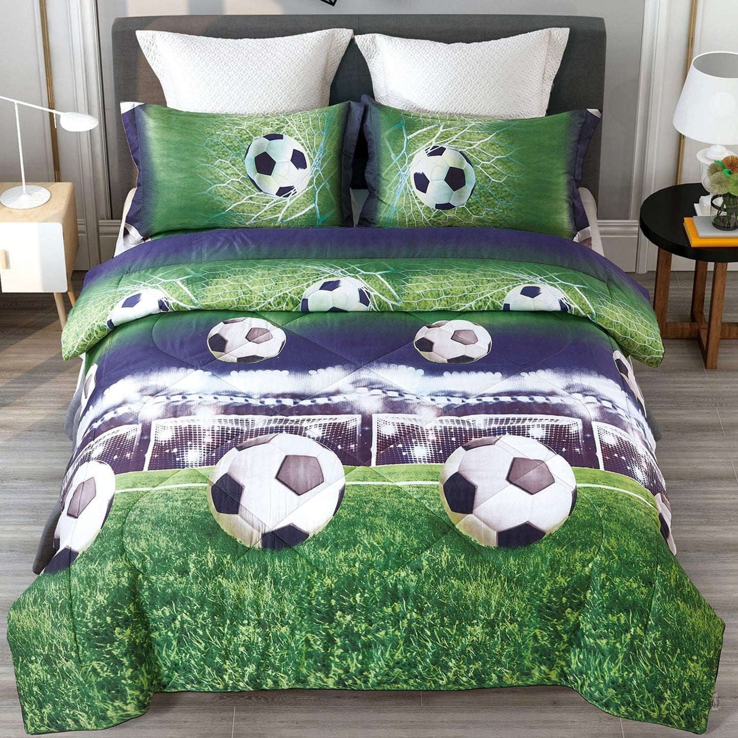 ENJOHOS Full Size Comforter Set for Boys, 3 Piece Soccer Bedding Set for All Season, Lightweight Soft Microfiber Sports Comforter with 2 Pillow Cases