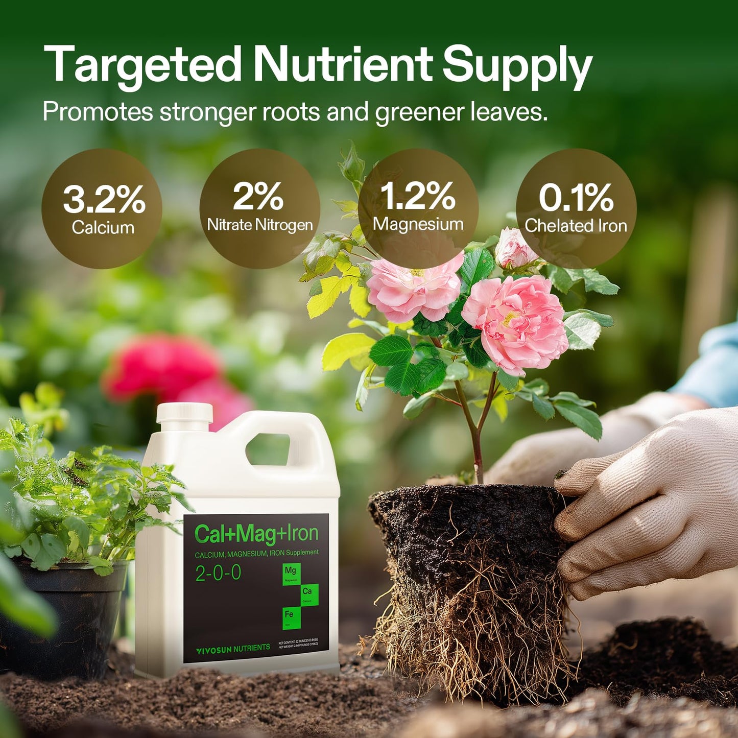 VIVOSUN Cal+Mag+Iron (2-0-0), Calcium, Magnesium & Iron Supplement, Liquid Nutrient Fertilizer for All Plants, Concentrated Plant Food for Soil/Soilless Cultivation, Hydroponics, 1 Quart