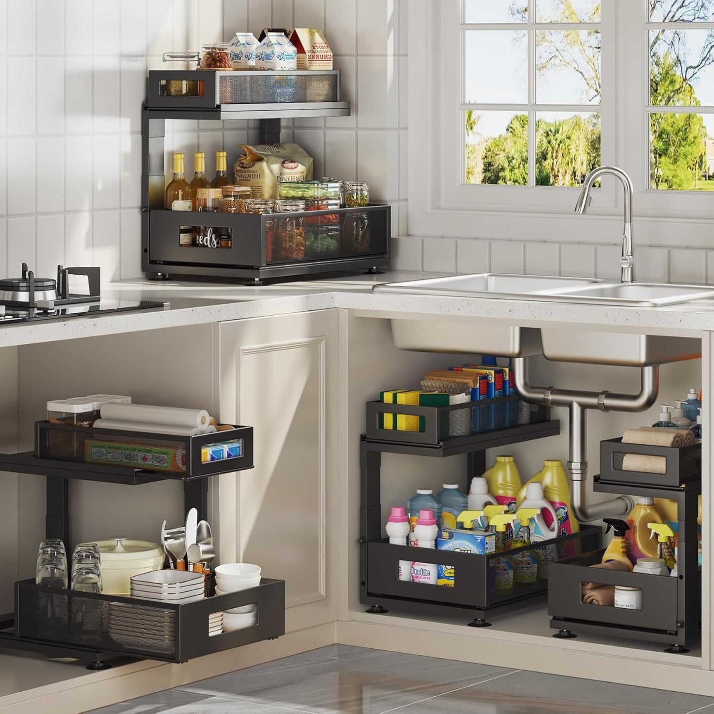Next-Gen Under Sink Organizer by [Brand Name] - 2-Tier Pull-Out Cabinet Storage with Adjustable Height