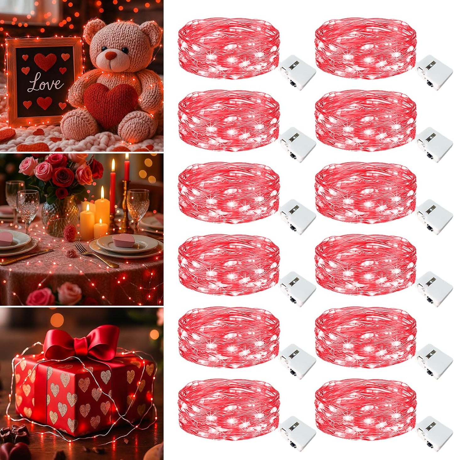 Skiennix 12 Pack Fairy Lights - 7ft Battery Operated 20 LED Twinkle Lights | Waterproof Mini String Lights for DIY Party & Wedding Decor - Red