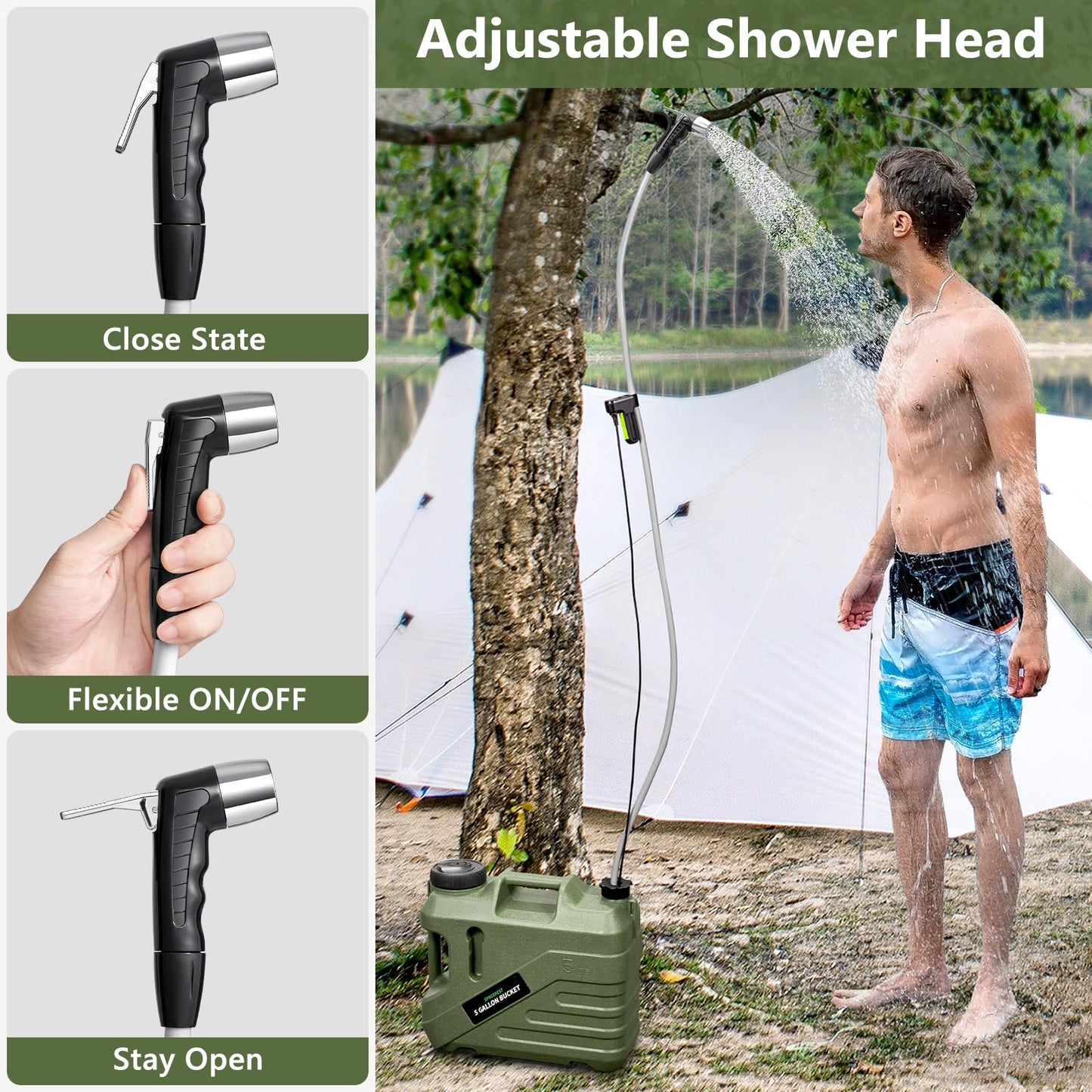 SPACEREST Portable Shower for Camping with Integrated Design – Spill-Resistant, Electric Camping Shower, 5-Gallon Food-Grade Water Jug for Outdoor, Beach, Hiking, Dog Wash, 2 Batteries
